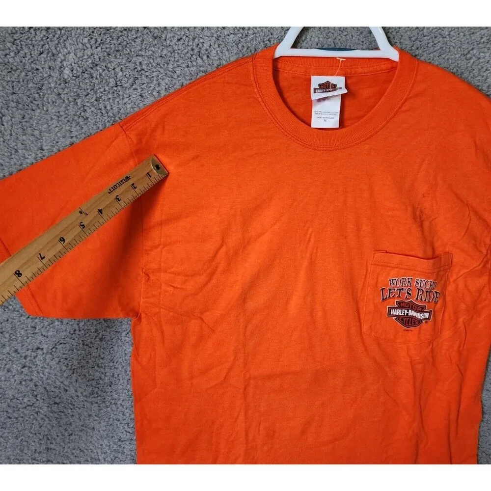 VTG 2006 Petersons‎ Miami FL Harley-Davidson Orange Pocket T Shirt Size M USA